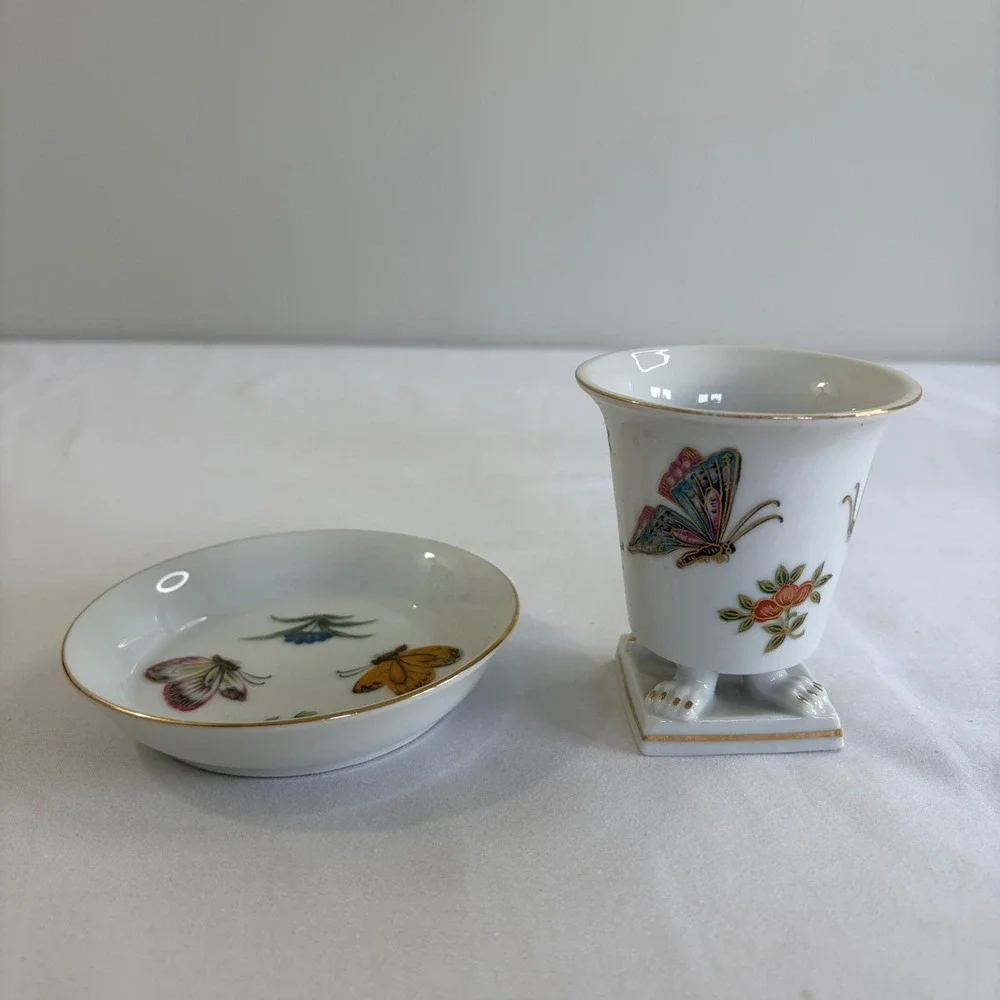 Vintage LJ of Japan Porcelain Butterfly Cup & Saucer Set‎ Gold Rim Lion Paw Feet